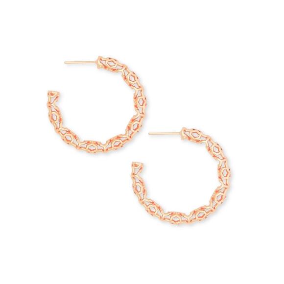 NWT! Kendra Scott Maggie Hoop Earrings in Rose Gold-Plated Filigree - Picture 3 of 5
